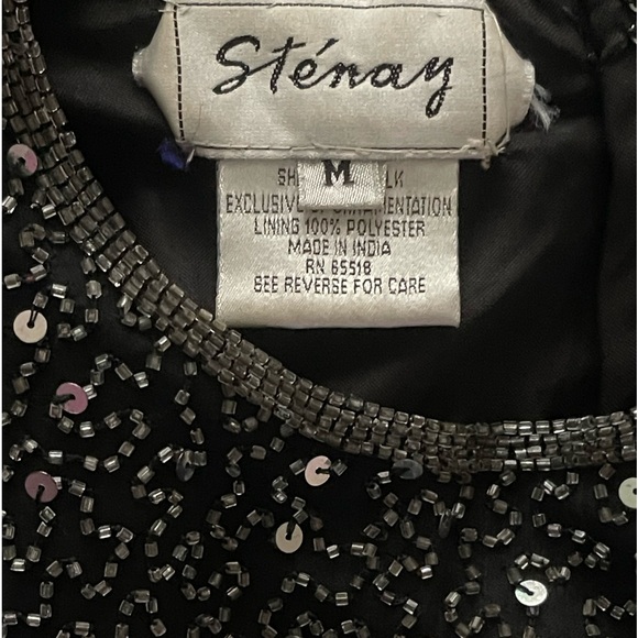 VTG Stenay 100% Silk Black w/Silver Sequins/Beads Evening Blouse/Top  Sz Med - Picture 2 of 9